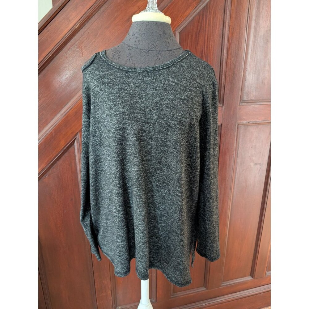 Democracy XL Womens Charcoal Gray Cold-Shoulder Knit Top Casual Long Sleeve
